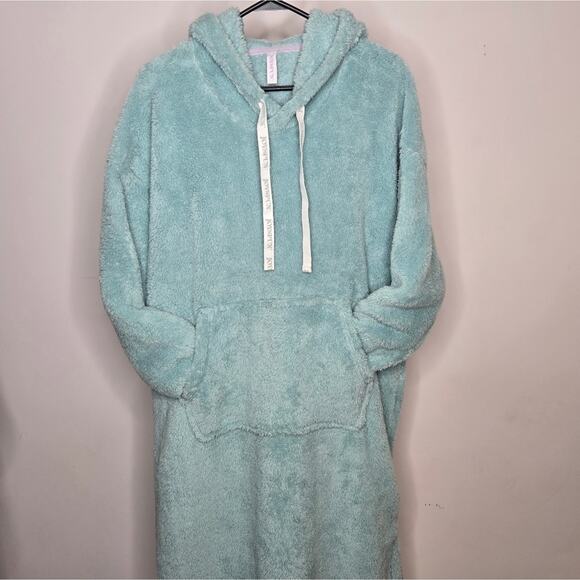 Joyspun Seafoam Green Hoodie Robe Fleece Lounger PJ Top Size M 8-10 - Picture 2 of 12